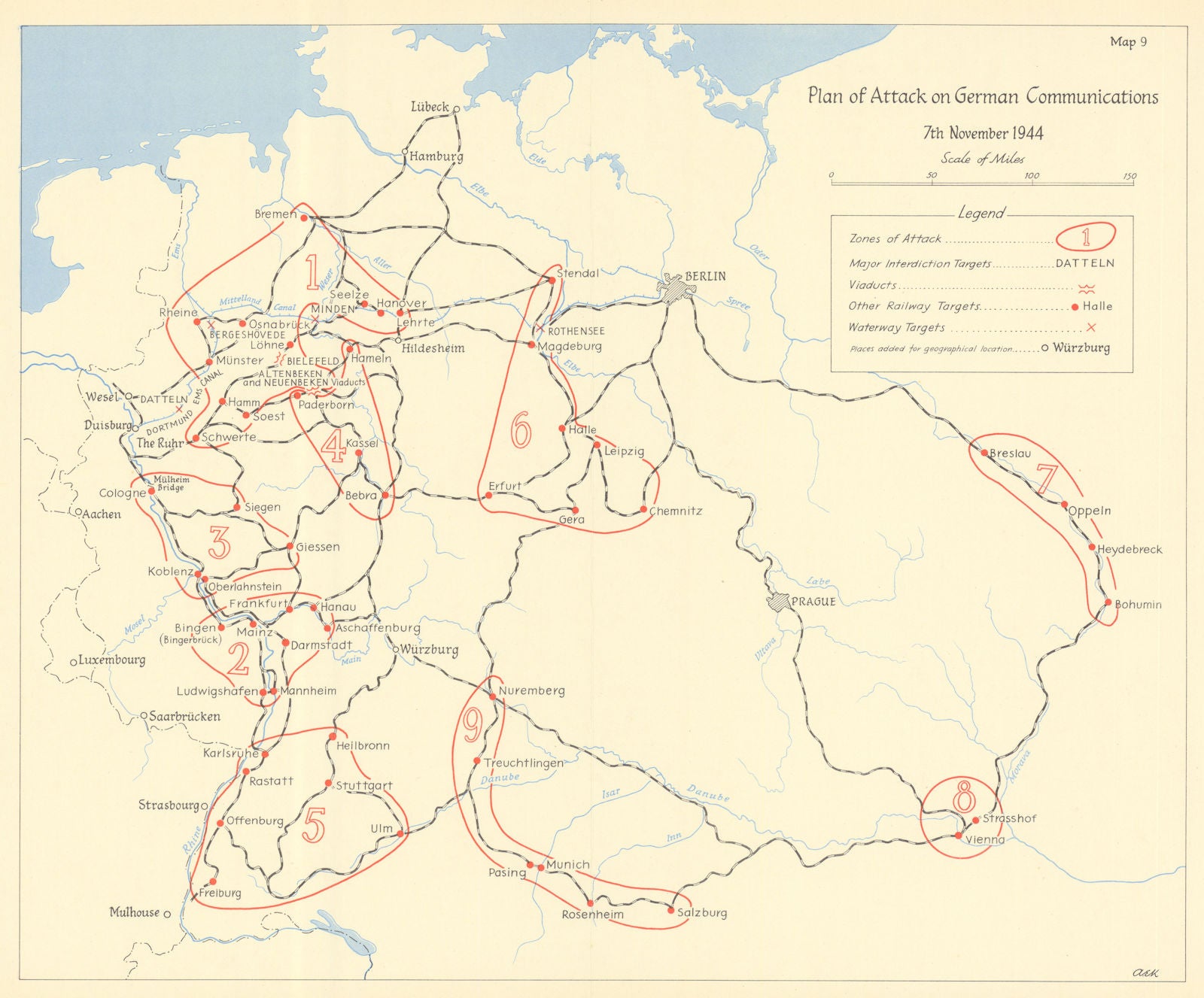 Plan of attack on German communications 7 November 1944. World War Two 1961 map